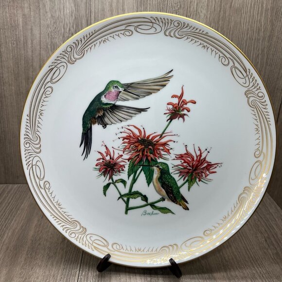 Vtg Boehm English Bone Porcelain Broad-tailed Hummingbird Plate Collection White - Picture 3 of 9